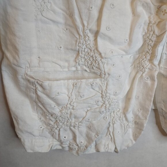 Chico's Linen Blazer Women's XL White Ruched Front Eyelet Mother of Pearl Button - Picture 6 of 15